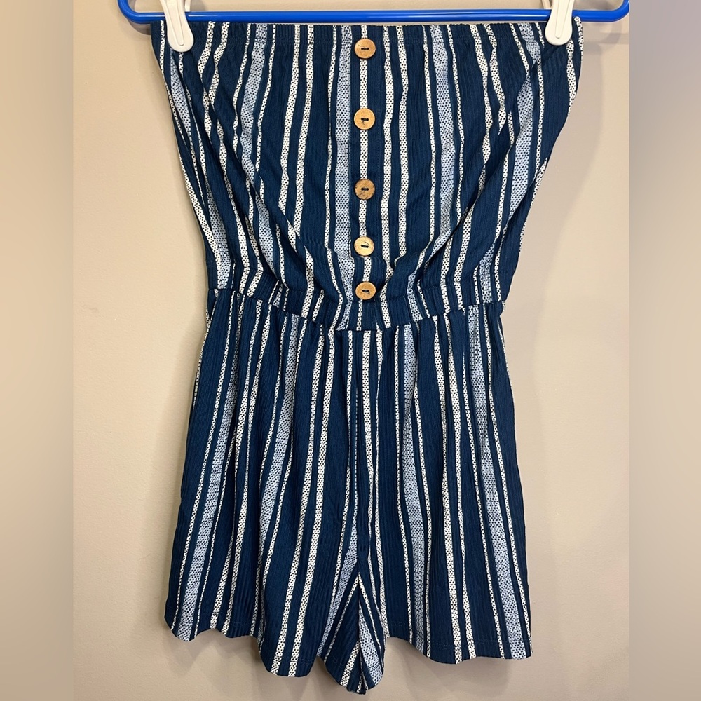 Derek Heart Navy and White Striped Kids Romper